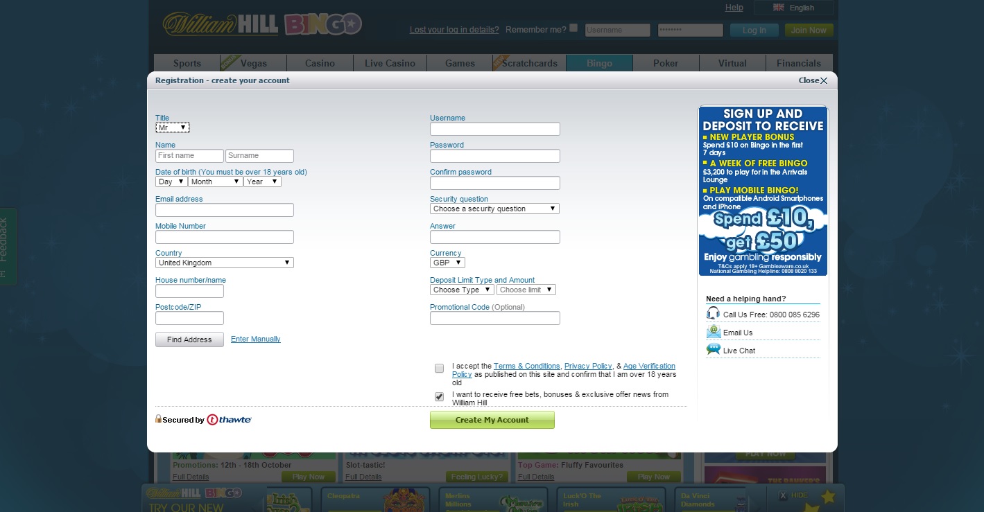 Open a new account at William Hill