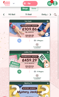 888 Ladies Bingo mobile experience