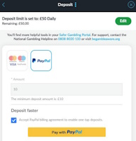 Paypal deposit amount selection